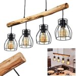 Pendelleuchte Gondo, Hängelampe aus Metall/Holz in Schwarz/Braun, 4-flammig, 4 x E27 max. 40 Watt, moderne Hängeleuchte geeignet für LED Leuchtmittel