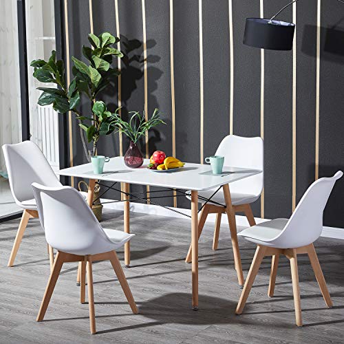H.J WeDoo Esszimmertisch mit Stühlen, Essgruppe Weiß Tisch mit 4 Weiß Stühlen für Esszimmer, Küche & Wohnzimmer