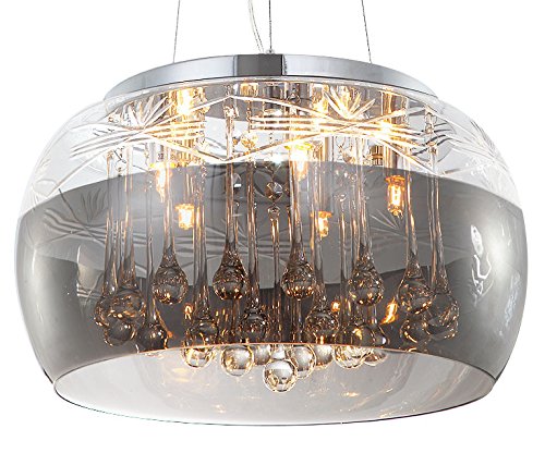 Kristall LED Deckenlampe, Ø40cm Pendelleuchte Deckenleuchte Hängeleuchte,Lüster Kronleuchter Esszimmer, Glas Lampenschirm klassisch Design Modern 5xG9 Fassungen