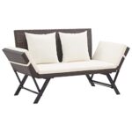 vidaXL Gartenbank mit Auflagen Sonnenliege Sitzbank Bank Gartenliege Liege Gartenmöbel Balkonbank Parkbank Terrasse 176cm Braun Poly Rattan