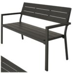 tectake® Gartenbank, Bank in Holzoptik, Parkbank als Gartenmöbel, Balkonbank Sitzbank für Wintergarten, Terrasse, Garten bis 250 kg belastbar, 2-Sitzer Parkbank, 128 x 59 x 88 cm - dunkelgrau