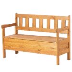 KADAX Gartenbank, 120x47x81,5cm Banktruhe aus einer Holzfaserplatte, Sitz-Bank mit Stauraum und Rücklehne, Wetterfeste Holzbank für Garten, Balkon (120cm/Braun)