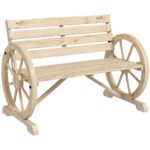 Outsunny Gartenbank 2-Sitzer Sitzbank Holzbank Wagenrad mit Armlehne Landhausstil Tannenholz Naturholz 105,5 x 56 x 79 cm