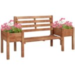 Outsunny Gartenbank, 2-Sitzer Sitzbank, Holzbank, Balkonbank mit Blumenkasten, für Garten, Terrasse, bis 240 kg Belastbar, 184 x 59 x 95 cm, Dunkelbraun