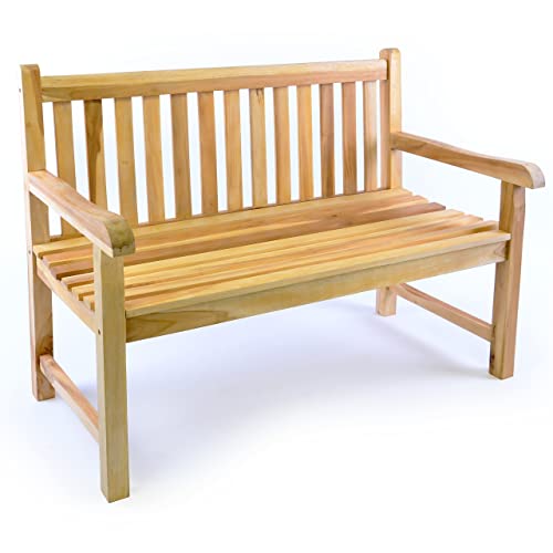 Divero 2-Sitzer Bank Holzbank Gartenbank Sitzbank 120 cm – zertifiziertes Teak-Holz unbehandelt massiv – reine Handarbeit – wetterfest (Teak Natur)