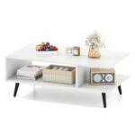 LIFEZEAL Couchtisch, Sofatisch mit 2 Ablagen & offenen Fächern, Moderner Wohnzimmertisch Kaffeetisch, 80 x 45 x 30 cm, Max. 80 kg (Weiß)