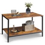 WLIVE Kleiner Couchtisch fürs Wohnzimmer, 80 cm Wohnzimmertisch mit Ablage und Metallrahmen, 2-Stufiger Coffee Table für Kleine Räume, Balkon, Büro, Rustikales Braun