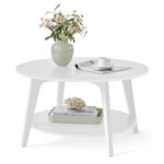 VASAGLE Couchtisch rund, Wohnzimmertisch 2 Ebenen, Kaffeetisch für Wohnzimmer, 80 cm d, 45 cm H, einfach zu montieren, schneeweiß LCT243W14