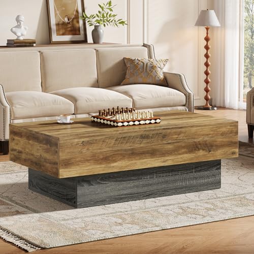 Tribesigns Rechteckiger Couchtisch, 140 cm Couchtisch Holz, Großer Teetisch mit Grauem Gestell, Vintage Wohnzimmertisch für Wohnzimmer, Empfangsbereich oder Büro, Rustikales Braun & Grau