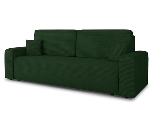 Schlafsofa Spark – Sofa mit Schlaffunktion und Bettkasten, Bonellfederkern, Cordbezug, große Schlaffläche, modernes Polstersofa & Bettsofa (Grün (Poso 014))
