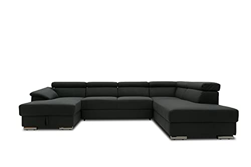 DOMO. collection Wohnlandschaft David FK, Sofa mit Schlaffunktion und Bettkasten in U-Form, Schlafsofa mit Federkern und Rückenfunktion, 337 x 232 x 78 cm (BxTxH), anthrazit