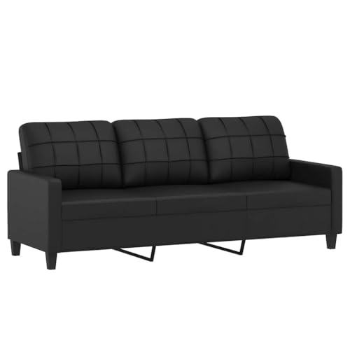 vidaXL Sofa 3 Sitzer, Couch für Wohnzimmer, Polstersofa mit Metallgestell, Loungesofa Sitzmöbel Wohnzimmersofa Dreisitzer, Schwarz Kunstleder
