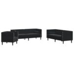 vidaXL Chesterfield Sofa Set mit Nackenrollen 3-TLG., Sofagarnitur mit Kissen, Sitzgruppe für Wohnzimmer, Polstersofa Couch Sessel, Schwarz Samt