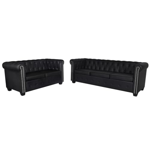 Emmtore Chesterfield-Sofas 2-Sitzer und 3-Sitzer Kunstleder Ledersofa Polstersofa Loungesofa Schwarz