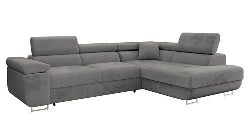 Mirjan24 Ecksofa Torezio mit Bettkasten, Einstellbare Kopfstützen, Sofa mit Schlaffunktion, Eckcouch für Wohnzimmer, Polsterecke, L-Form Couch mit Bettfunktion (Manila 16, Seite: Rechts)