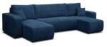 VENASI MÖBEL Ecksofa mit Schlaffunktion und Bettkasten Luna U-Form Sofa Eckcouch Schlafsofa (Blau)