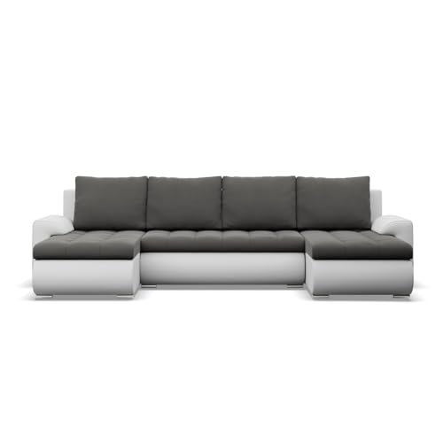 Mebligo - Ecksofa mit Schlaffunktion und 3 Bettkasten FORESTA 302x89x159 (BxHxT) Dunkelgrau + Grau - Couch U Form, Sofa im Sitz: Wellenfeder + Schaumstoff, Sofas & Couches, Eckcouch
