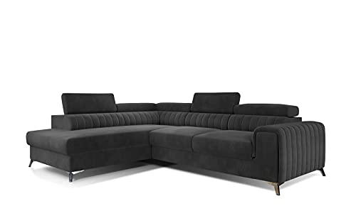 All4All Ecksofa Carola mit Schlaffunktion Polstersofa Polsterecke L-Form Couch Sofa Möbel Wohnlandschaft Eckcouch Links Rechts 23 (Monolith97, Links)