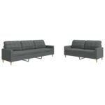 vidaXL Sofagarnitur 2-TLG., Polstersofa mit Metallrahmen, Sitzgruppe für Wohnzimmer, Loungesofa Sessel Sofa Couch Garnitur, Dunkelgrau Stoff