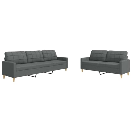 vidaXL Sofagarnitur 2-TLG., Polstersofa mit Metallrahmen, Sitzgruppe für Wohnzimmer, Loungesofa Sessel Sofa Couch Garnitur, Dunkelgrau Stoff