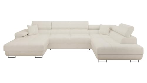 Mirjan24 Ecksofa Torezio Bis mit Bettkasten, Einstellbare Kopfstützen, Sofa mit Schlaffunktion, Eckcouch für Wohnzimmer, Polsterecke, U-Form Couch mit Bettfunktion (Flow 06, Seite: Rechts)