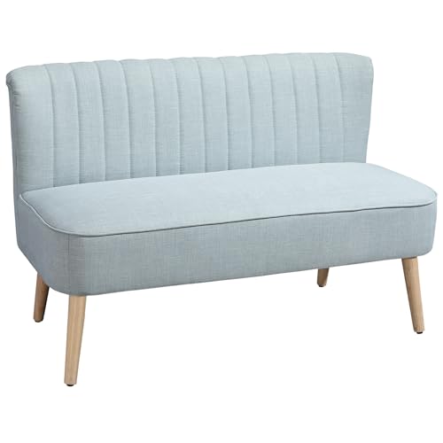 HOMCOM Sofa 2 Sitzer Couch, Kleine Loveseat mit Leinen-Optik Modern Polstersofa für Wohnzimmer, Schlafzimmer, kleinen Raum, Hellgrün 117 x 56,5 x 77 cm