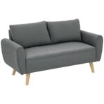 HOMCOM Zweisitzer Sofa mit 2 Kissen, Polstersofa mit 54cm extra tiefen Sitzen, Doppelsofa aus Cord, klein Sofa mit Holzrahmen 2er Couch für Wohnzimmer Schlafzimmer Büro, 145 x 75 x 78 cm, Dunkelgrau