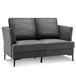 RELAX4LIFE 2-Sitzer Sofa, Couch mit Schlaffunktion, Stoffsofa mit Armlehnen und Kissen, Schlafsofa bis 340 kg belastbar, Polstersofa für Wohnzimmer, Schlafzimmer, Büros, 141 x 80 x 72 cm, Grau