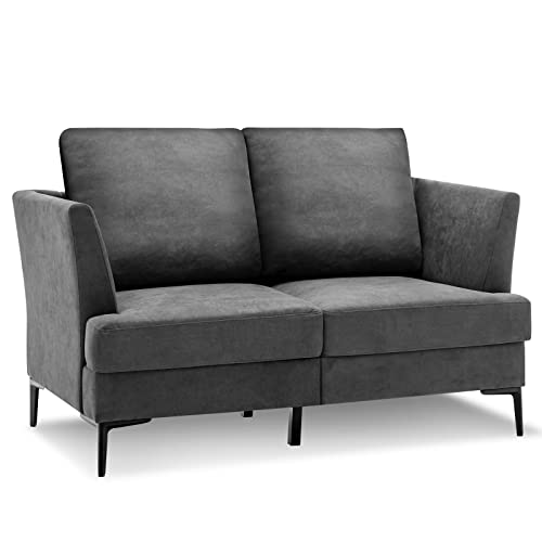 RELAX4LIFE 2-Sitzer Sofa, Couch mit Schlaffunktion, Stoffsofa mit Armlehnen und Kissen, Schlafsofa bis 340 kg belastbar, Polstersofa für Wohnzimmer, Schlafzimmer, Büros, 141 x 80 x 72 cm, Grau