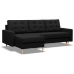 Mebligo - Ecksofa mit Schlaffunktion und Bettkasten Elma, Eckcouch Universelle Seite, Sofa L Form (BxTxH) 223 x 140 x 88 cm, Couch Wohnzimmer, Ecke Sofa, Schwarz (Lux 23)