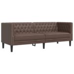 vidaXL Chesterfield Sofa 3-Sitzer, Couch mit Armlehnen Rückenlehne Stützbeine, Polstersofa für Wohnzimmer, Couchgarnitur, Braun Kunstleder