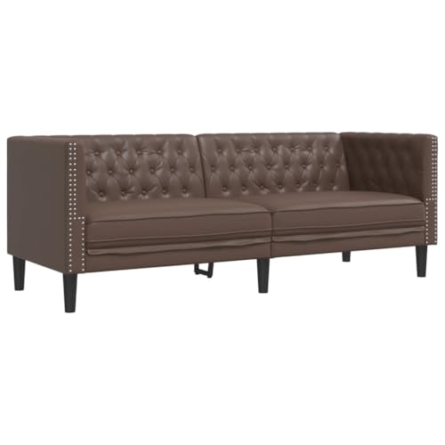 vidaXL Chesterfield Sofa 3-Sitzer, Couch mit Armlehnen Rückenlehne Stützbeine, Polstersofa für Wohnzimmer, Couchgarnitur, Braun Kunstleder
