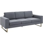 HOMCOM Polstersofa Fernsehsessel Stoffsofa Sitzmöbel mit Kissen Armlehne Leinen 200 x 82 x 78 cm Dunkelgrau