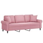 vidaXL Sofa 3 Sitzer, Couch mit Zierkissen, Liegesofa für Wohnzimmer, Polstersofa Sessel Relaxsofa Loungesofa Relaxcouch, Rosa Samt