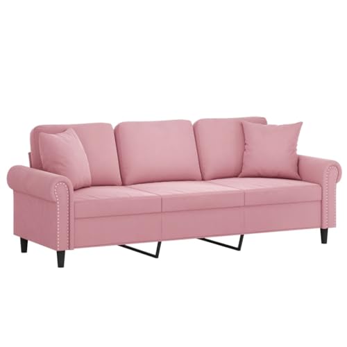 vidaXL Sofa 3 Sitzer, Couch mit Zierkissen, Liegesofa für Wohnzimmer, Polstersofa Sessel Relaxsofa Loungesofa Relaxcouch, Rosa Samt