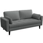 Yaheetech 2 Sitzer Sofa, Polstersofa mit 2 Kissen und Armlehnen, Moderne Couch Loungesofa aus Leinenstoff, Bequemes Loveseat für Wohnzimmer/Schlafzimmer Dunkelgrau