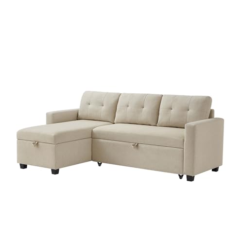 VitaliSpa Sofa L-Form Campina, Schlafsofa mit Bettkasten, Beige, 226 x 163 cm mit Schlaffunktion