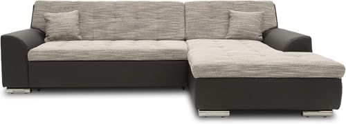 DOMO. collection Ecksofa Treviso, Schlafsofa in L-Form aus Kunstleder und Webstoff, Sofa, Couch mit Schlaffunktion, Eckcouch, Polsterecke, 267 x 178 x 83 cm (BxTxH), grau/schwarz