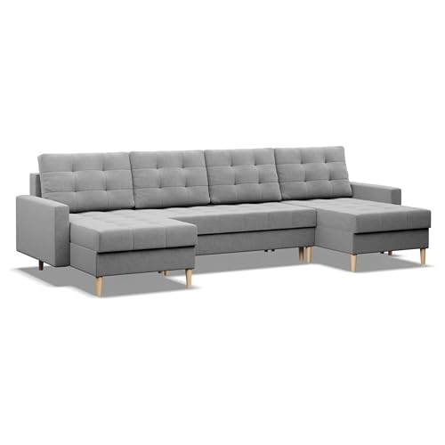 Mebligo - Ecksofa mit Schlaffunktion und Bettkasten Elma, U-Sofa, Sofa U Form (BxTxH) 294 x 140 x 88 cm, Grau (Lux 32)