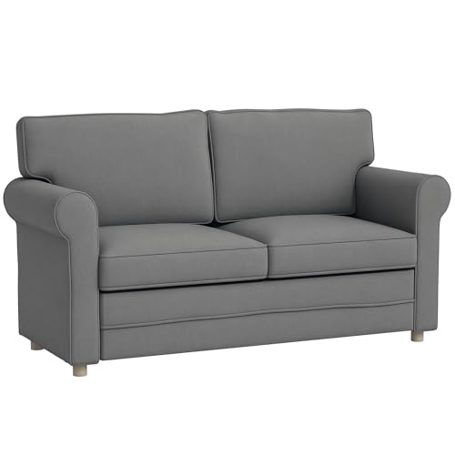 HOMCOM Sofa 2 Sitzer Couch mit Armlehne Dick Gepolstert Doppelsofa Modern Polstersofa mit S-Feder, Leinenoptik, Holzbeine für Schlafzimmer Wohnzimmer, 150 x 74 x 86 cm, Dunkelgrau