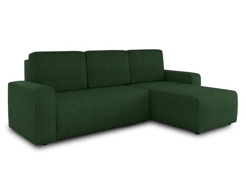 Ecksofa Roma L mit Schlaffunktion und Bettkasten - Cord Stoff - L-Form Couch, Polstersofa, Schlafsofa, Sofagarnitur - Ottomane Universal (Grün (Poso 014))