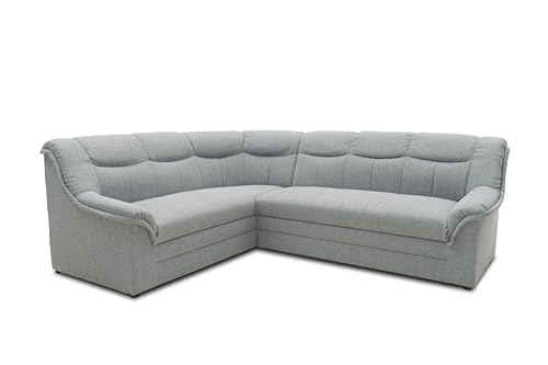 DOMO. collection Ecksofa Berlin, Zeitlose Eckcouch mit hochwertiger Federkern-Polsterung, Sofa in L-Form, Couch 205 x 250 x 89 cm, Silber