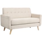 HOMCOM 2 Sitzer Sofa, Doppelsofa mit Samtoptik, Dickem Sitz- und Rückenkissen, Couch im Modern-Stil, Polstersofa mit Holzbeine für Schlafzimmer Wohnzimmer, Beige