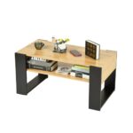 FURNITABLE Wohnzimmer Tisch für Couch, Moderner Couchtisch mit Zusätzlicher Ablagefläche,Kaffeetisch Sofatisch für Wohnzimmer, Farbe Eiche