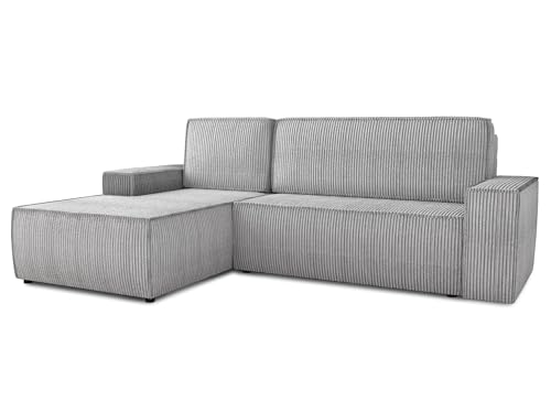 Ecksofa Totti L mit Schlaffunktion und Bettkasten - Cord Stoff - L-Form Couch, Polstersofa, Schlafsofa, Sofagarnitur (Grau (Poso 110), Ecksofa Links)