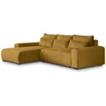 BEAUTY SOFA Ecksofa Benny mit Schlaffunktion, Bettkasten, Wellenfedern - L-förmiges Corner Sofa - Dekoratives Kopfteil - Linke Seite, Farbe Gelb (Poso 01) - 271x185x82cm