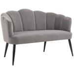 HOMCOM Sofa 2 Sitzer 132 cm Couch mit Armlehne, Muschelartige Rückenlehne, kleines Polstersofa Modernes Doppelsofa mit Samtoptik, Metallbeine für Wohnzimmer, Schlafzimmer Dunkelgrau