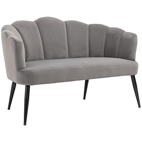 HOMCOM Sofa 2 Sitzer 132 cm Couch mit Armlehne, Muschelartige Rückenlehne, kleines Polstersofa Modernes Doppelsofa mit Samtoptik, Metallbeine für Wohnzimmer, Schlafzimmer Dunkelgrau