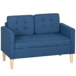 HOMCOM 2 Sitzer Sofa, Couch mit Stauraum, Holzbeine, Gepolsterter Polstersofa mit Samtoptik für Wohnzimmer, Schlafzimmer, 117x 62 x 78 cm, Blau