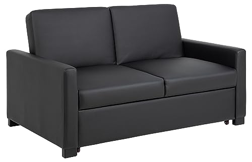 AC Design Furniture Maika Bettcouch in Schwarzem Kunstleder, 2-Sitzer Sofa mit Schlaffunktion und Armlehnen, Verstellbare Rückenlehne, Polstersofa mit Schwarzen Holzbeinen, B: 153 x H: 84 x T: 98 cm